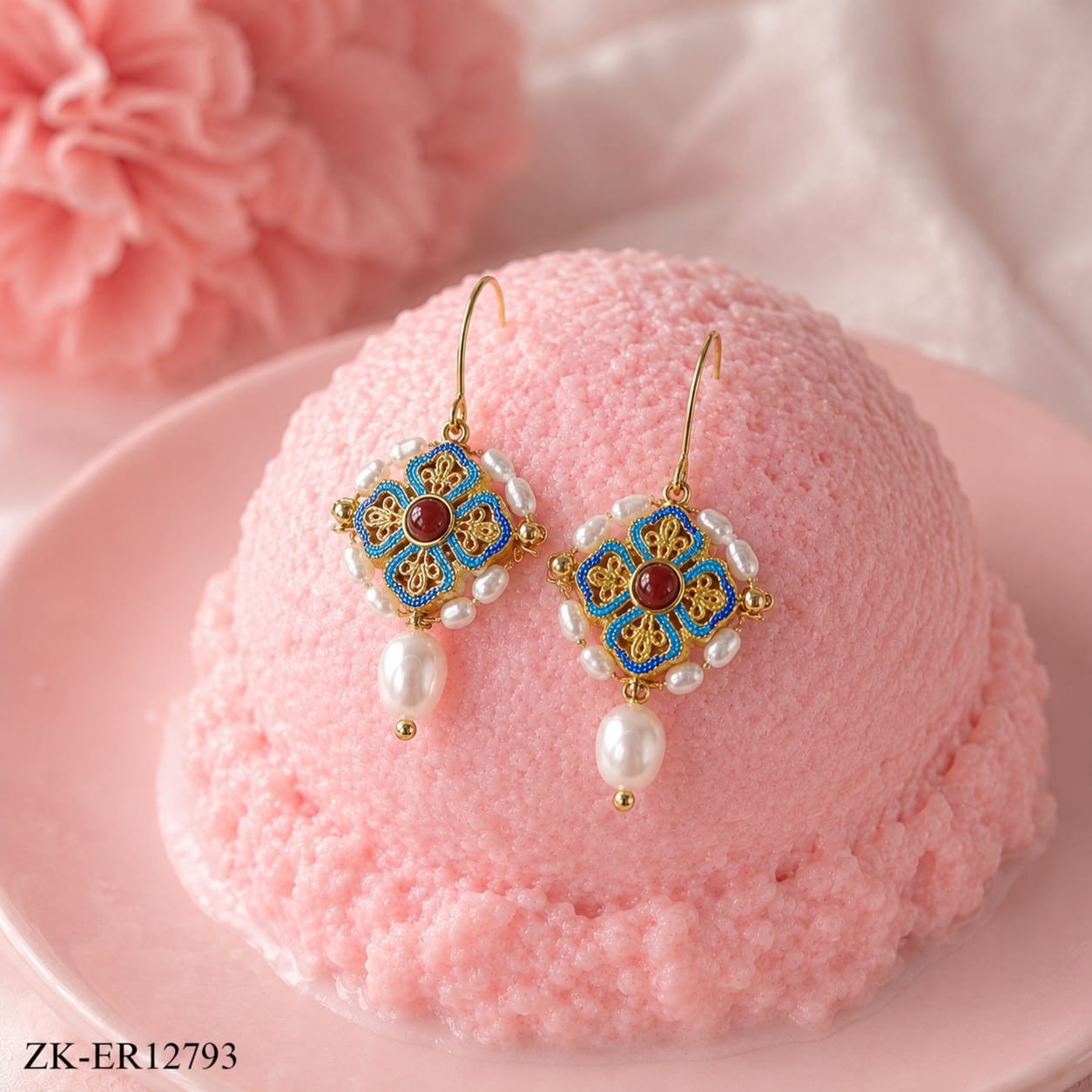 GOLD FLORAL PEARL DROP EARRINGS