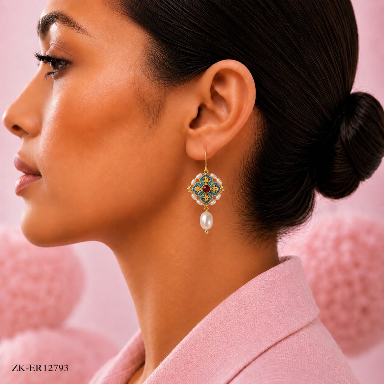 GOLD FLORAL PEARL DROP EARRINGS