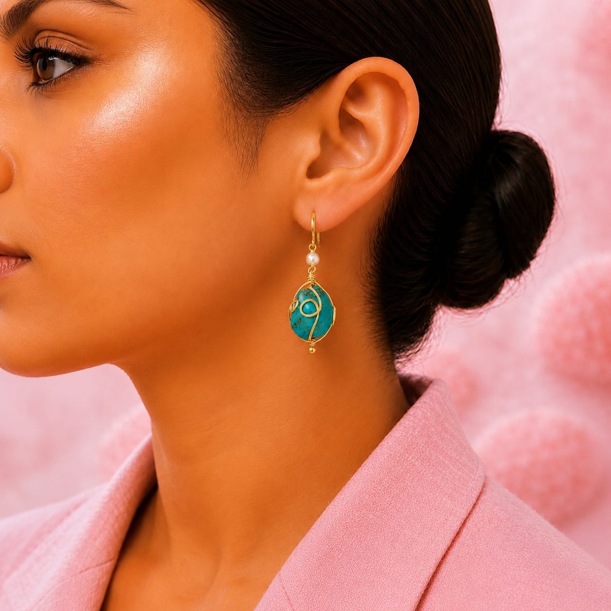 GOLD WIRE HOLD TURQUOISE STONE EARRINGS