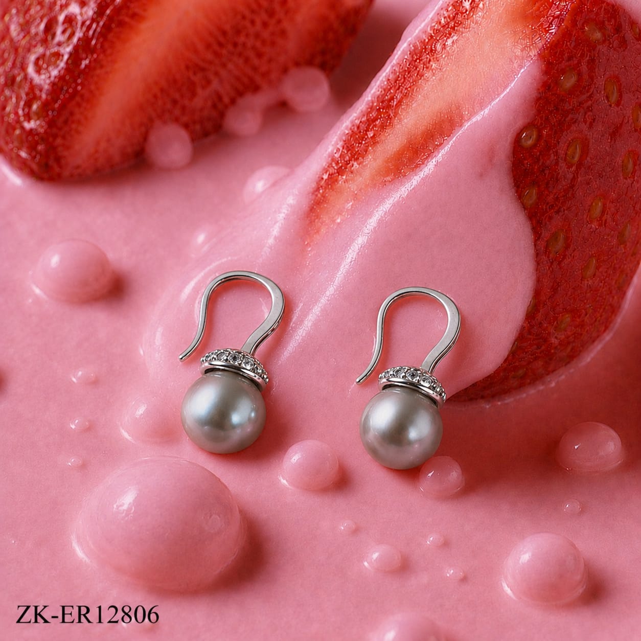 SILVER GREY TONE PEARL EARRINGS