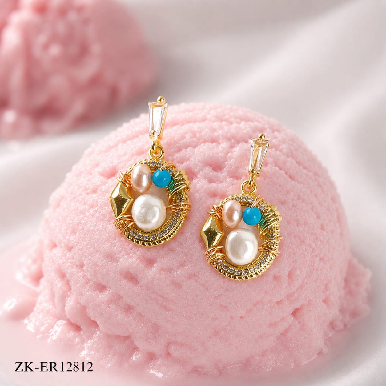 GOLD TONE ROUND MULTI BEADS EARRINGS