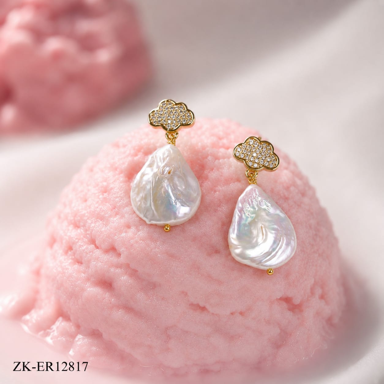 GOLD TONE CLOUD STUD WITH WHITE OPAL EARRINGS
