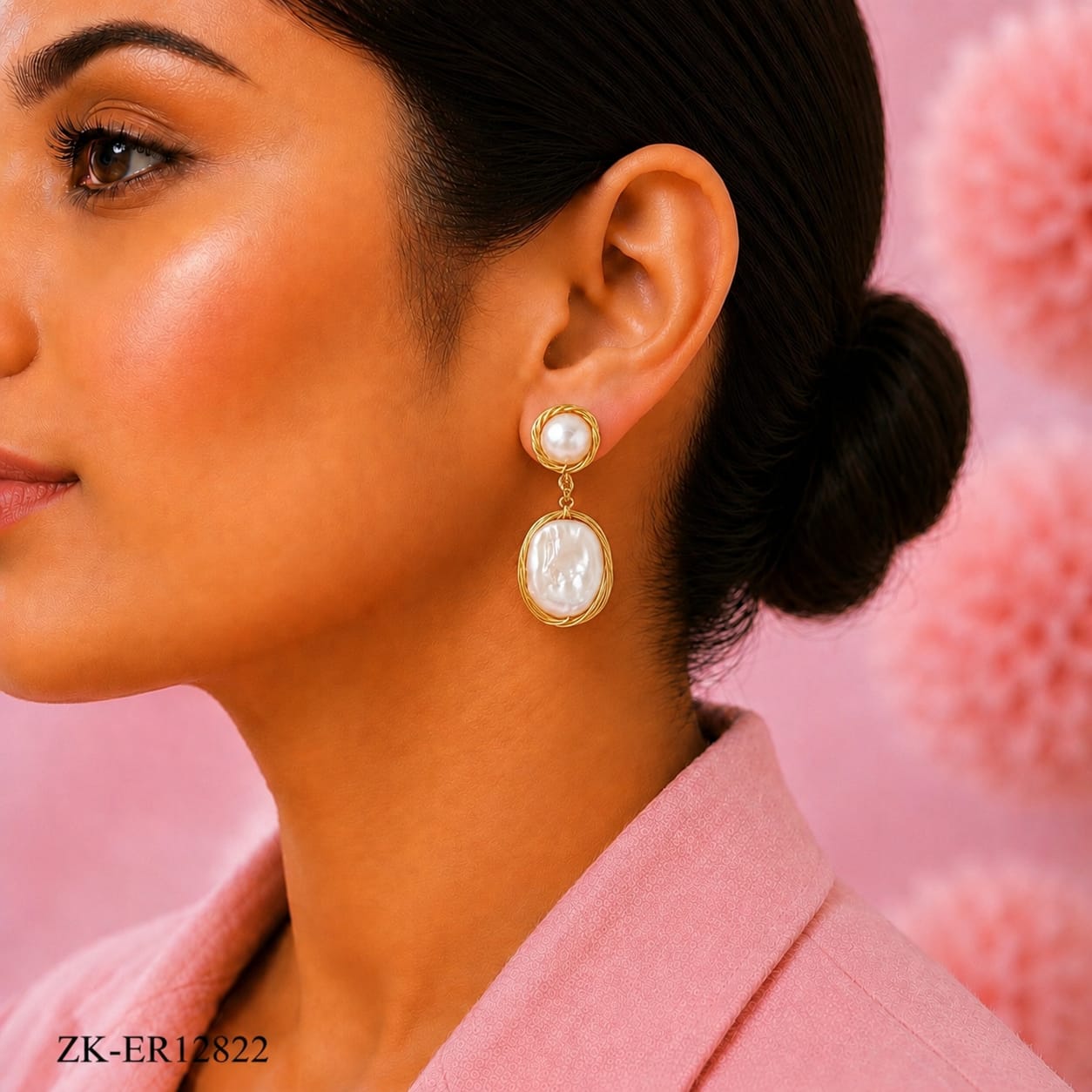 GOLD WIRE PEARLS TOP AND DROP EARRINGS