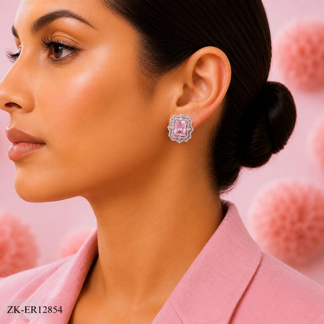 SILVER FRAME WITH SOFT PINK STONE EARRINGS