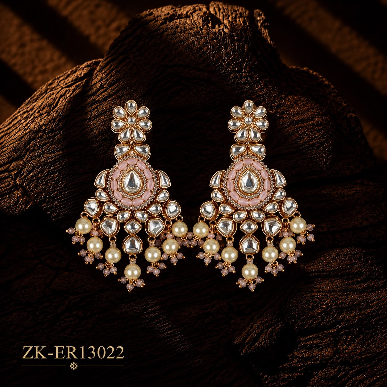 SOFT PINK KUNDAN PEARLS EARRINGS