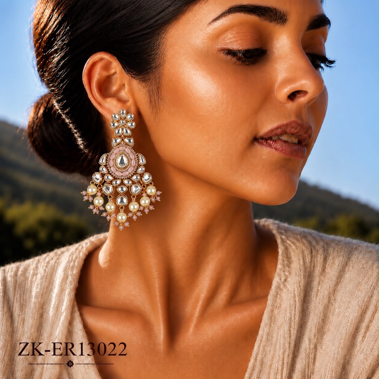 SOFT PINK KUNDAN PEARLS EARRINGS