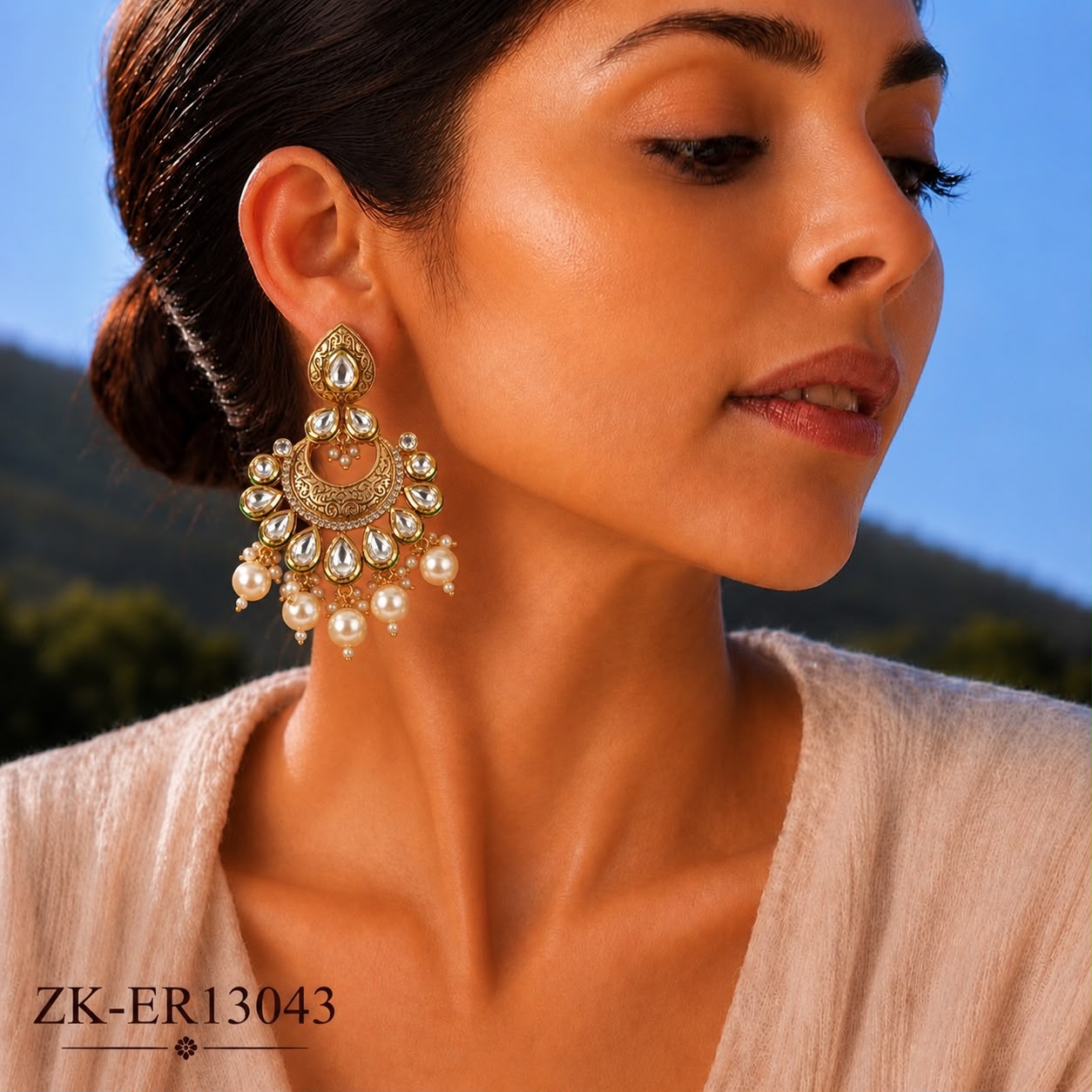 HALF-MOON KUNDAN EARRINGS