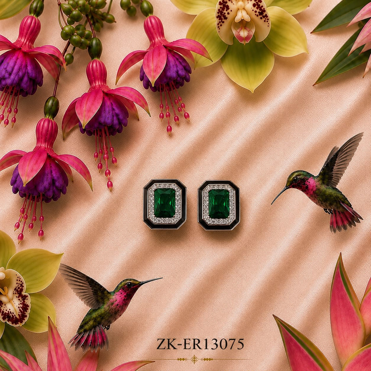 EMERALD BLACK TRIM EARRINGS