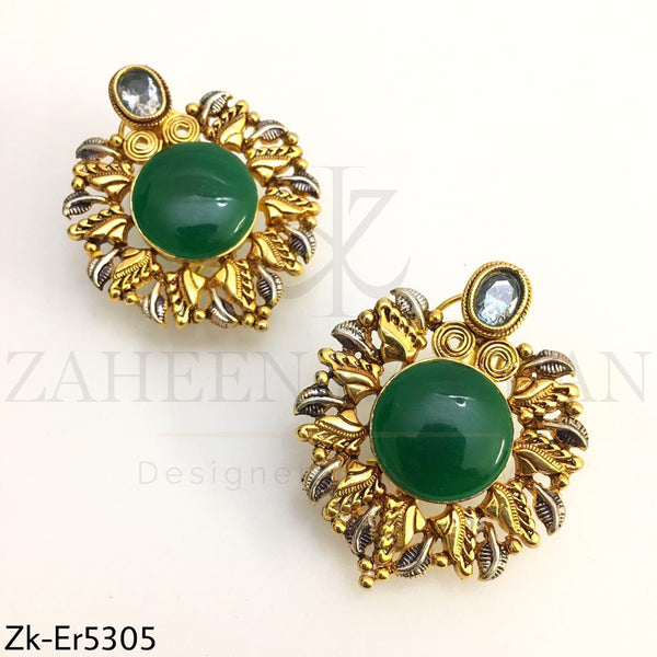 Emerald Silver Gold Earrings