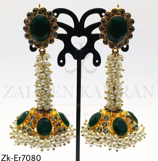 Emerald long Jhumkis