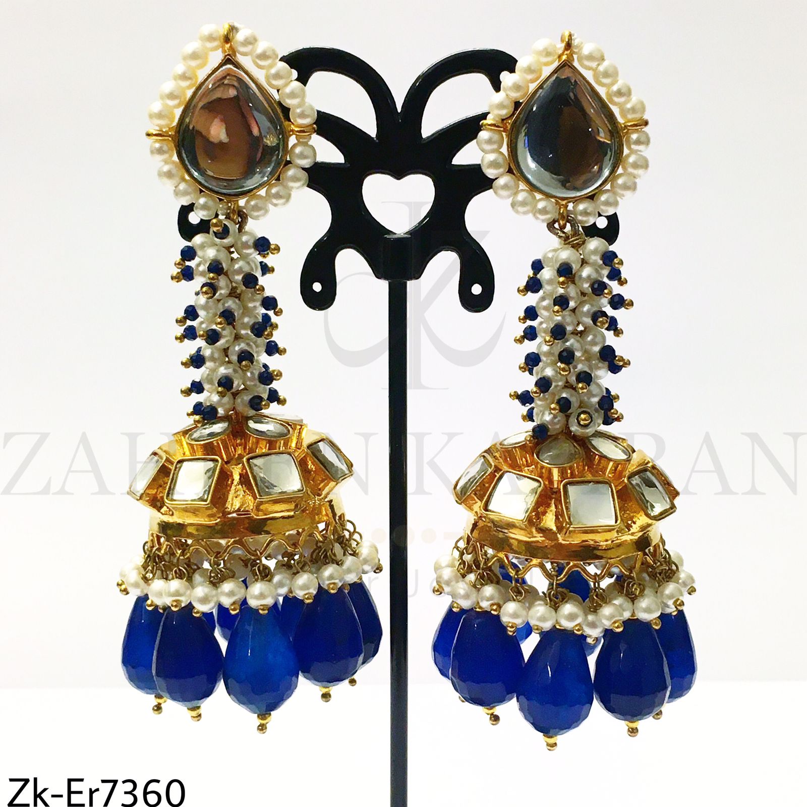Blue Kundan Jhumkis