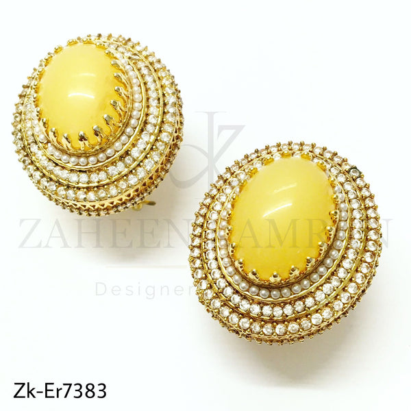 Yellow jade studs