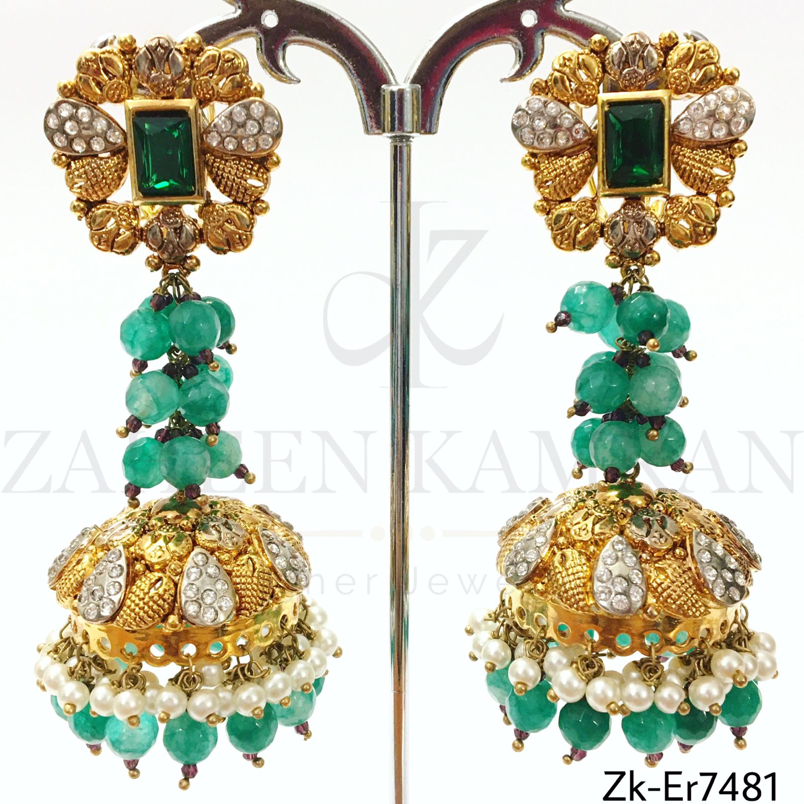 Traditional emerald jhumki