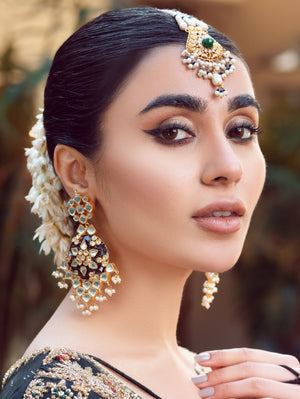 Blue meena kundan danglers