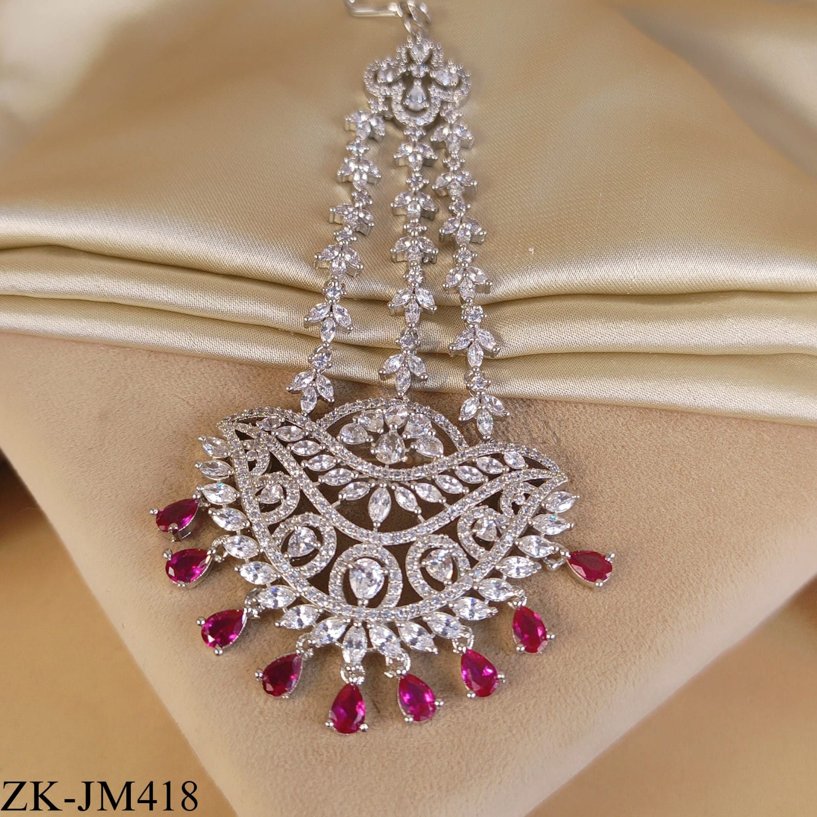 SILVER ZIRCONIAN RUBY DROP JHUMMAR