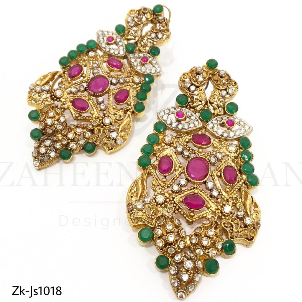 Ruby Emerald Filigree Necklace Set
