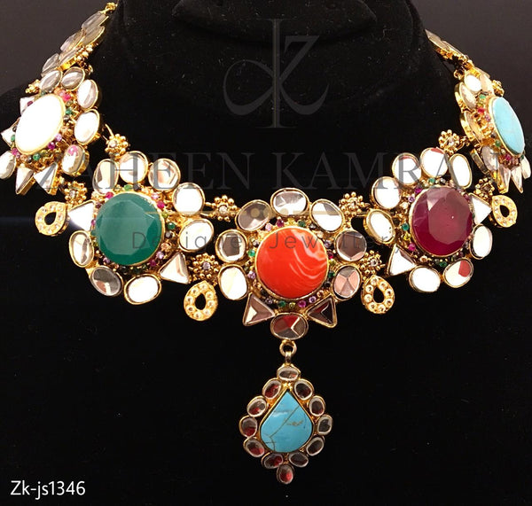 Coral Kundan Necklace Set