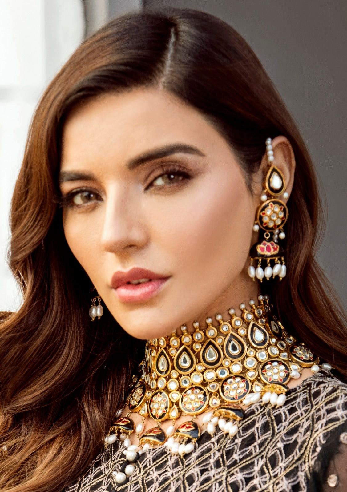 Blue Mina Jhumki Style Necklace