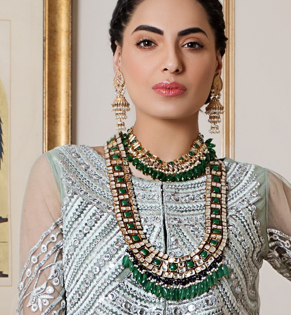 Green Beads Kundan necklace