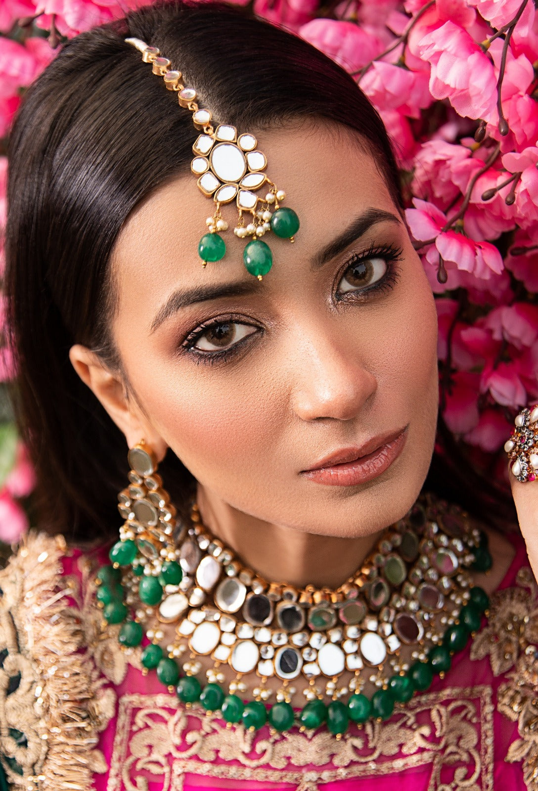 Green Beads Kundan Necklace Set