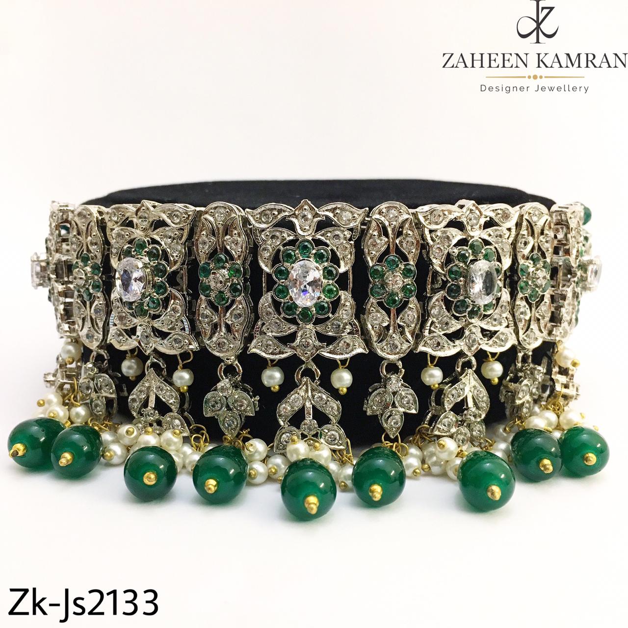 Silver Emerald Choker Set