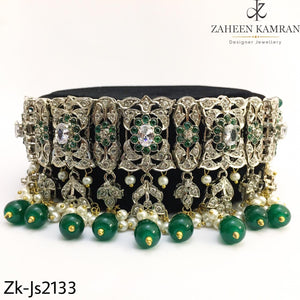 Silver Emerald Choker Set