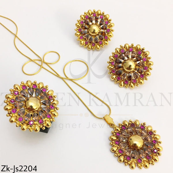 Gold Ruby Pendant Set