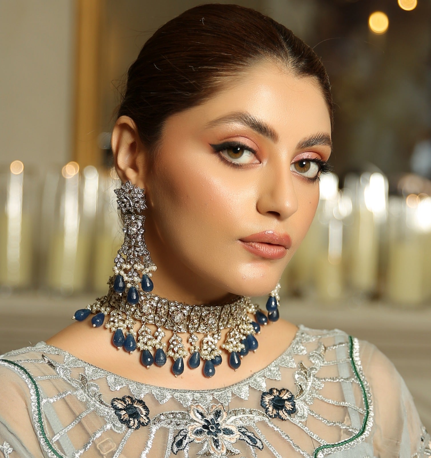 Silver Sapphire Choker se