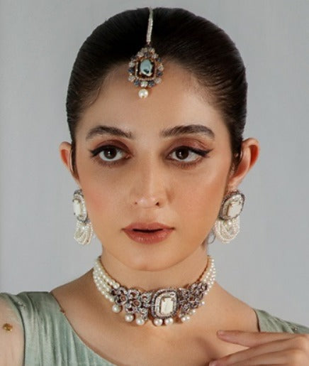 Silver opal Choker Set