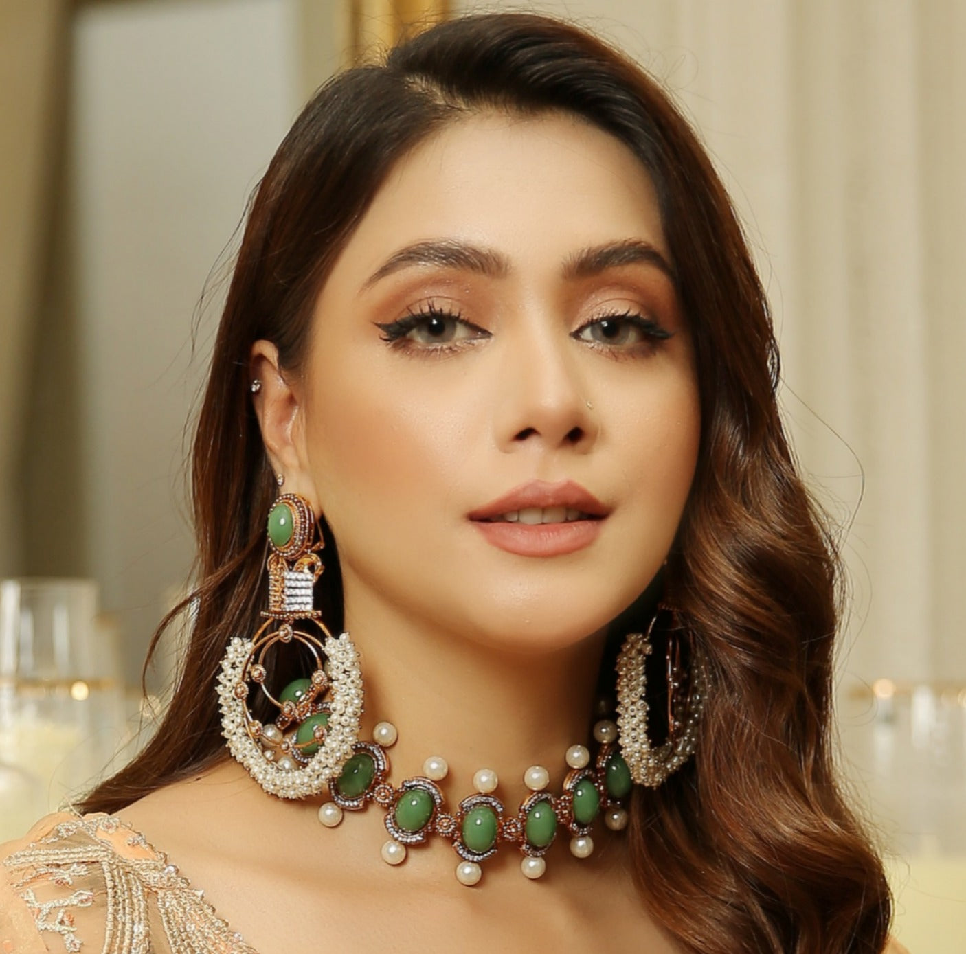 Emerald Pearls Choker set