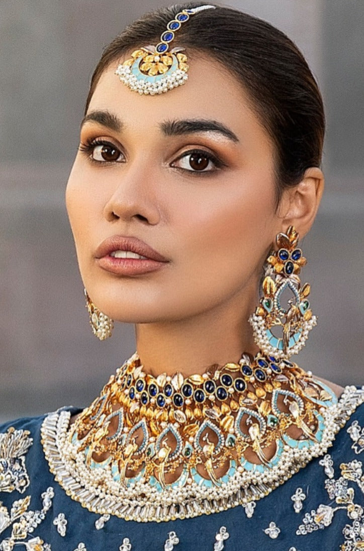 Peacock sapphire bridal set