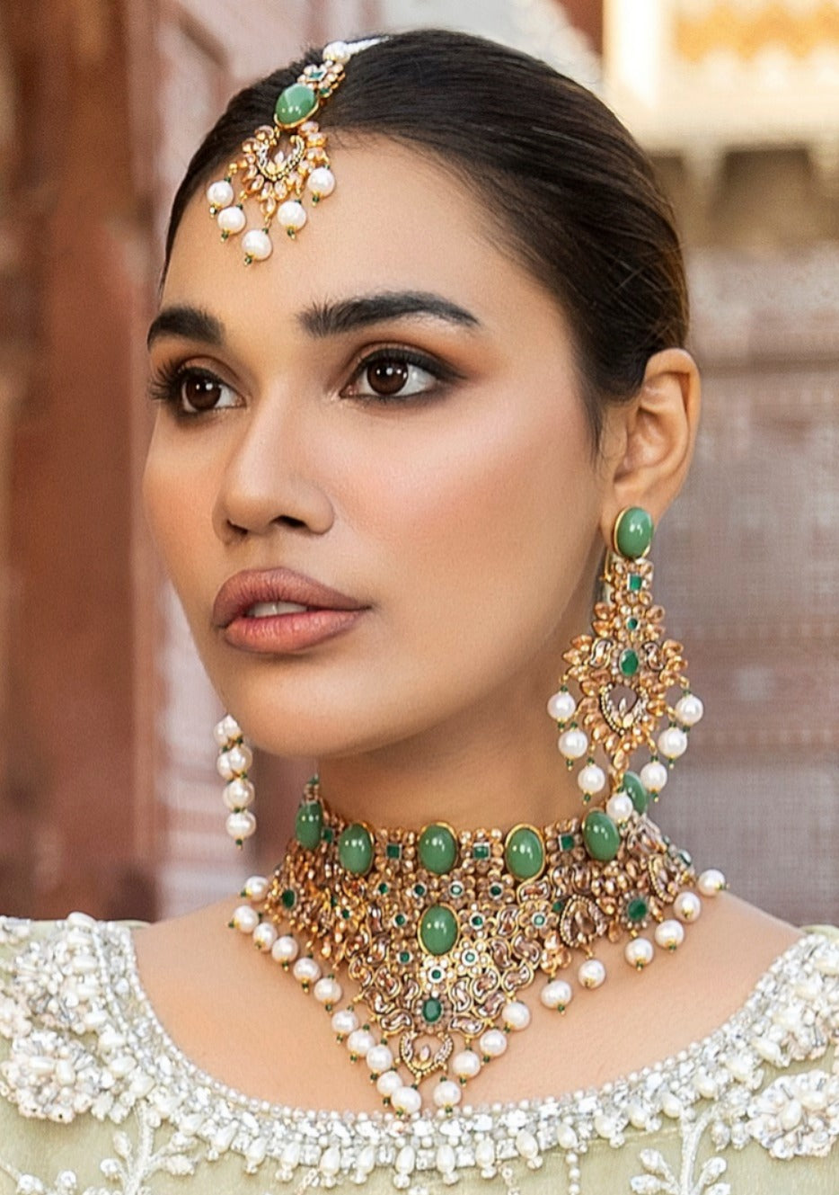 Jade green polki bridal set