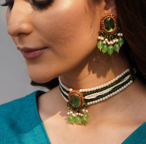 Handwoven emerald choker