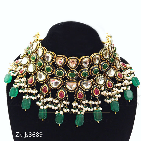 Emerald kundan sheesh set