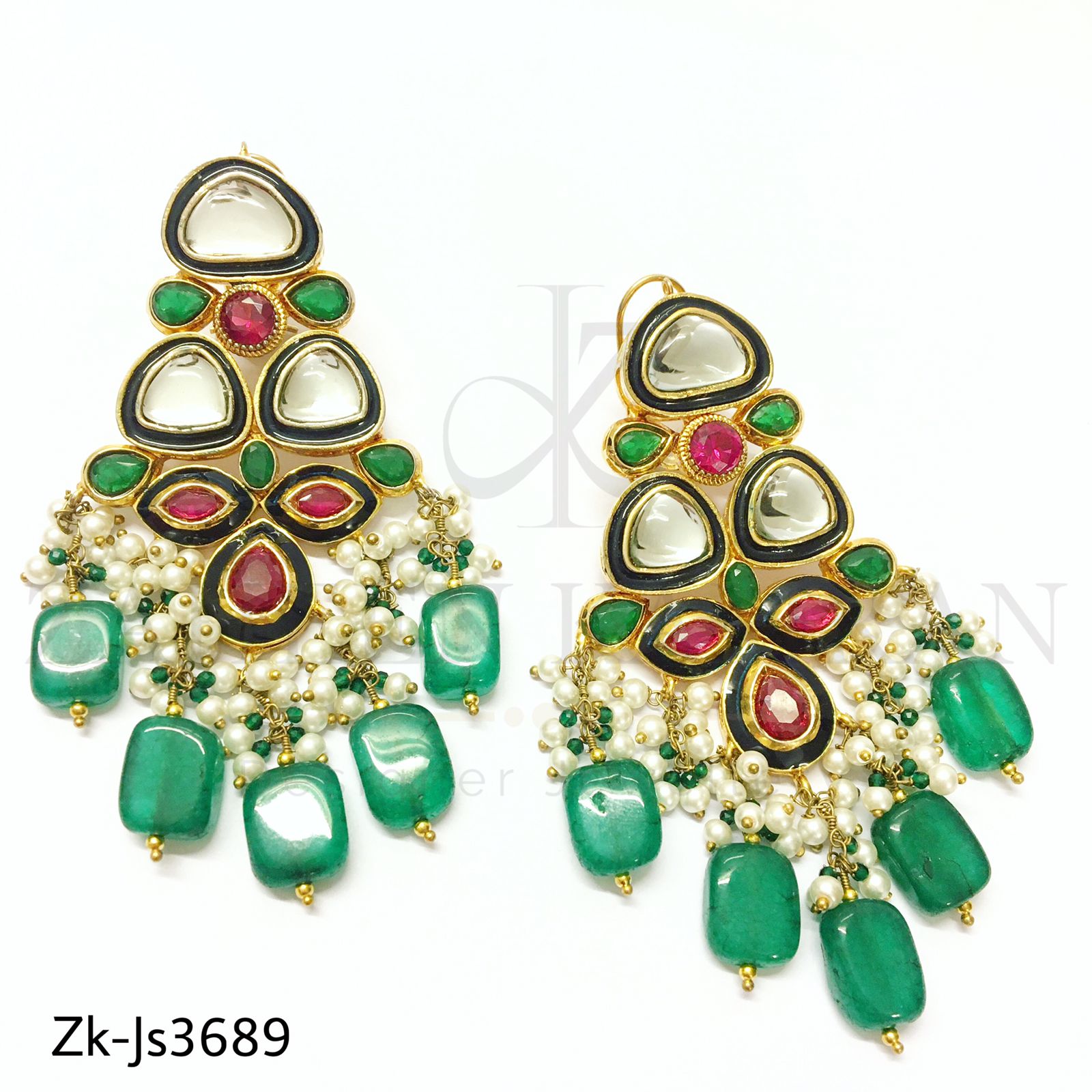 Emerald kundan sheesh set
