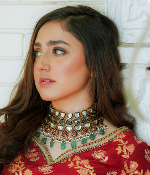 Emerald kundan sheesh set