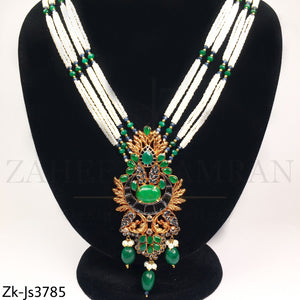 Layered emerald pendant mala set