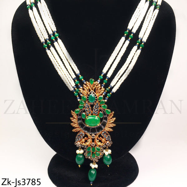 Layered emerald pendant mala set