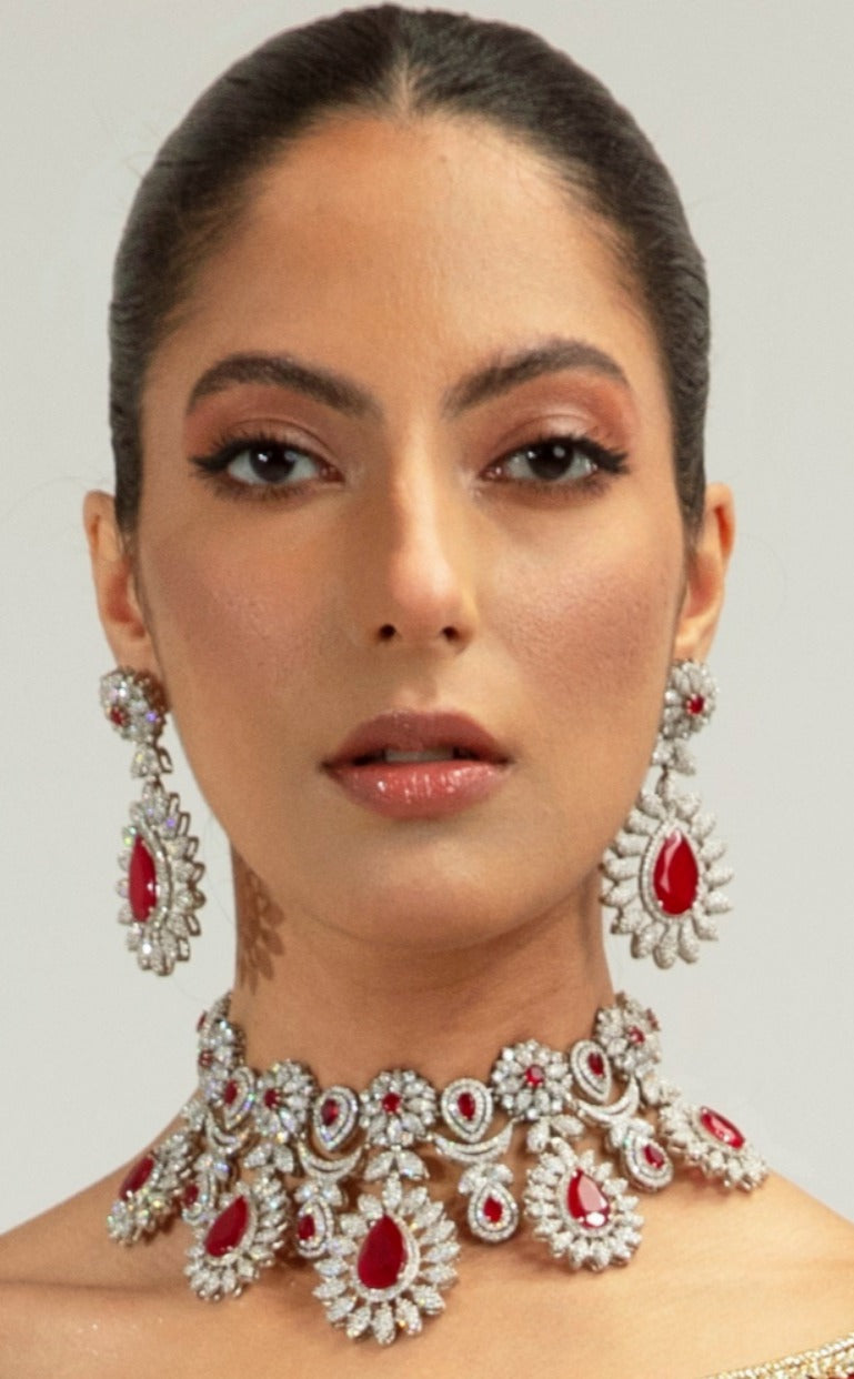 Luxury ruby silver set