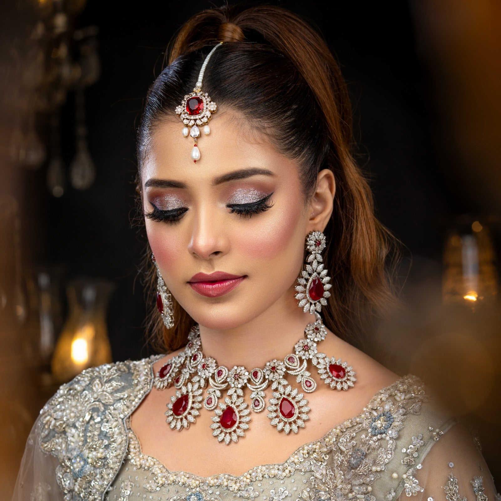 Luxury ruby silver set