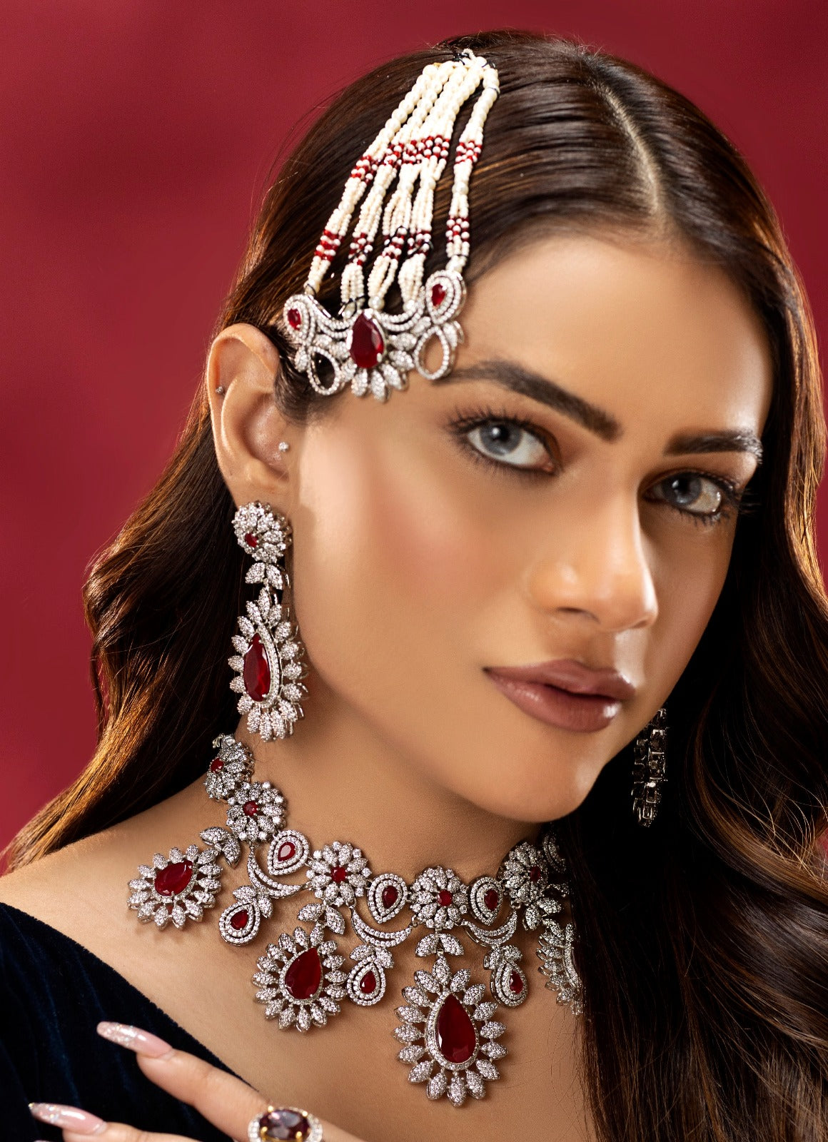 Luxury ruby silver set
