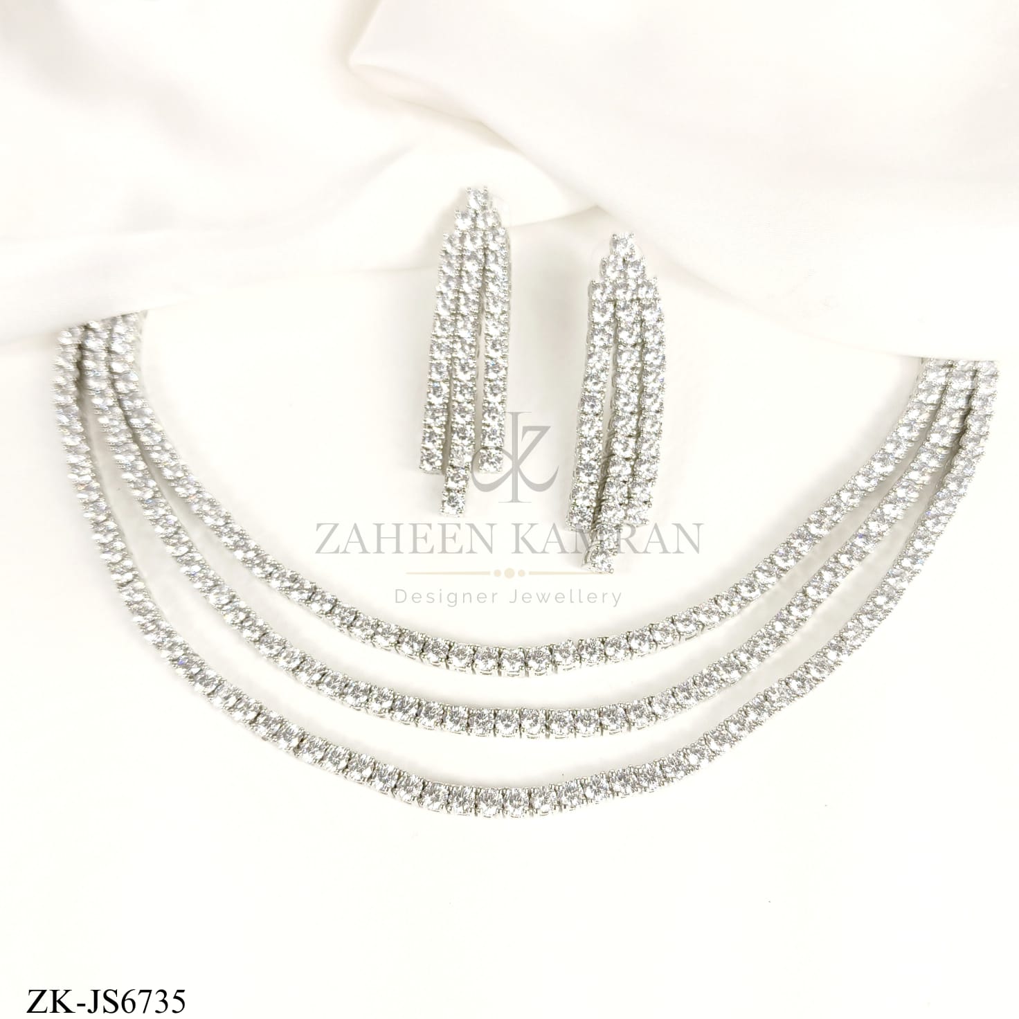 SILVER THREE LAYERED ZIRCONIAN SET