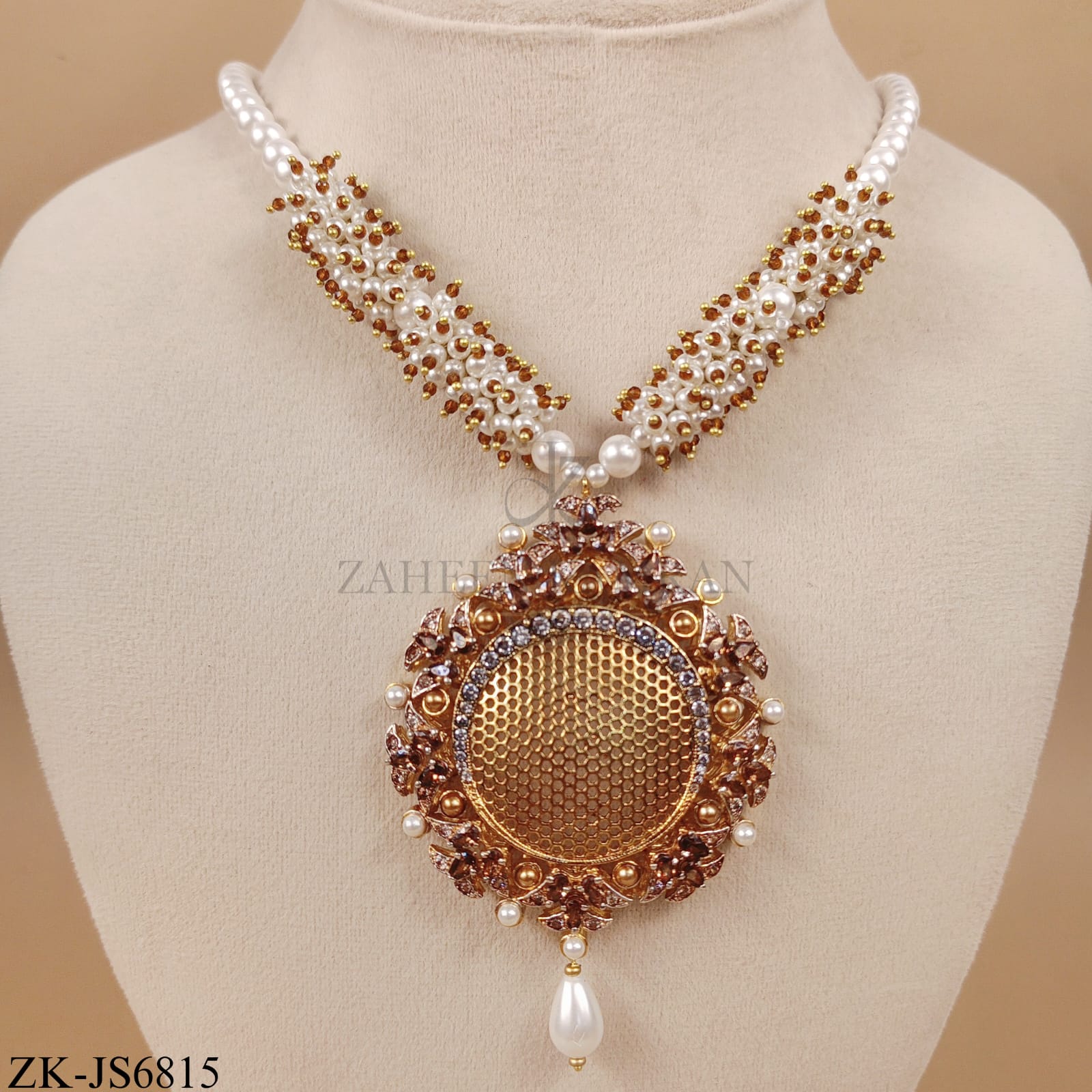 GOLDEN PEARL CLUSTER MALA SET