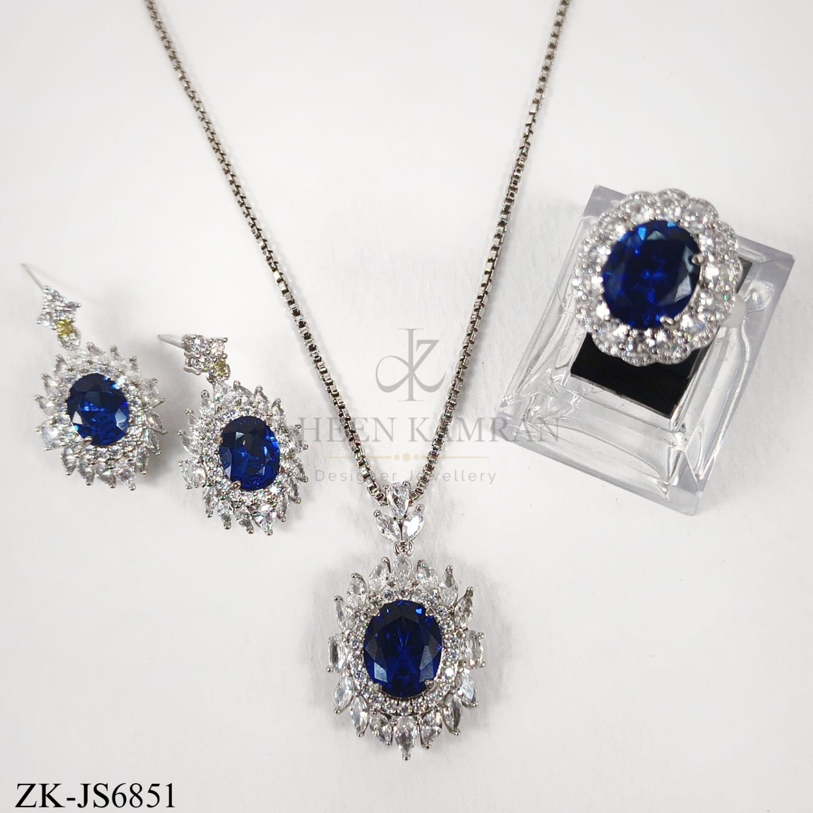 SILVER SAPPHIRE PENDANT SET