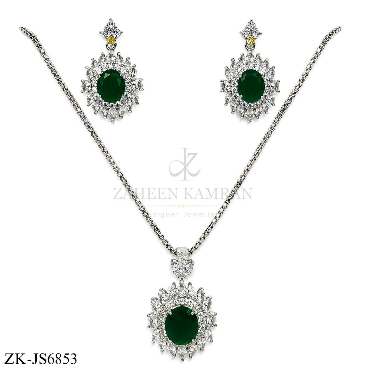 EMERALD SILVER PENDANT SET