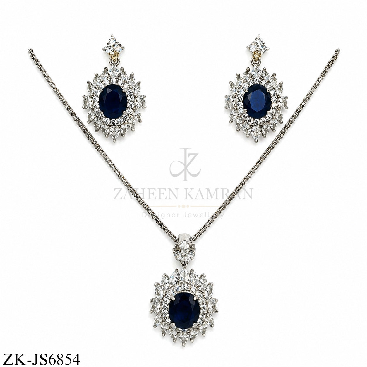 SILVER SAPPHIRE PENDANT SET