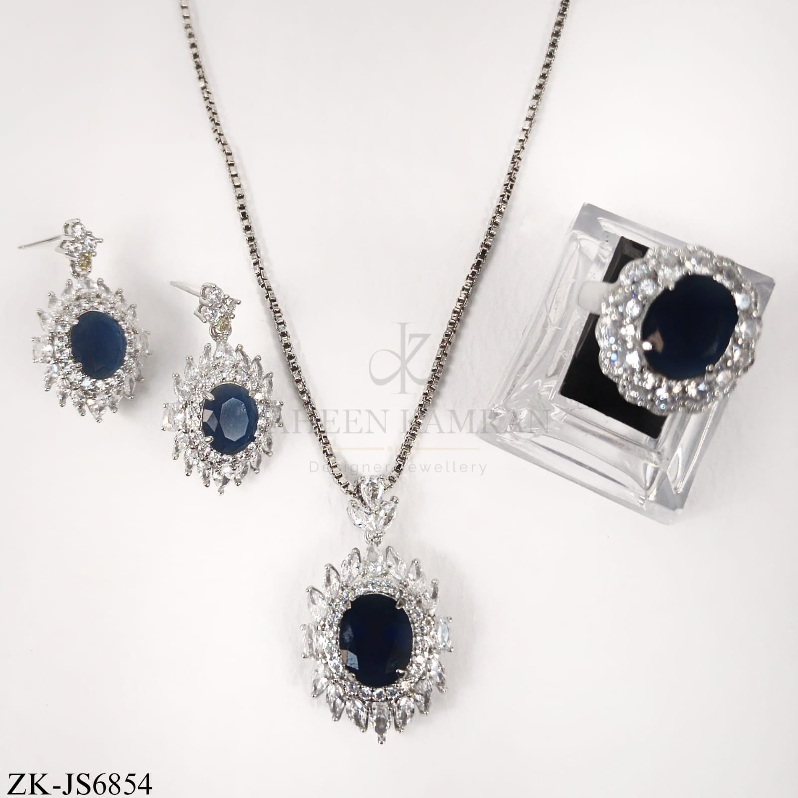 SILVER SAPPHIRE PENDANT SET