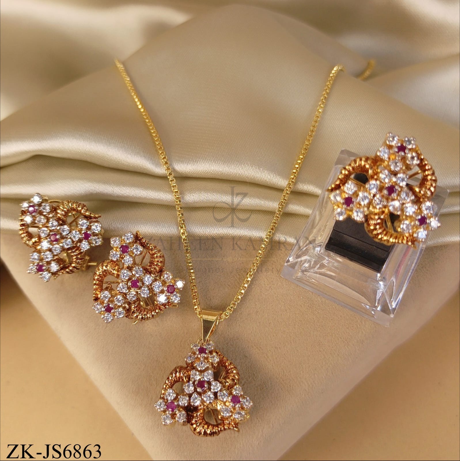 GOLD RUBY FLORAL ROPE TWIST SET