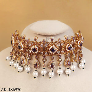 GOLD TONE AMETHYST TEARDROP PEARLS TASSEL SET