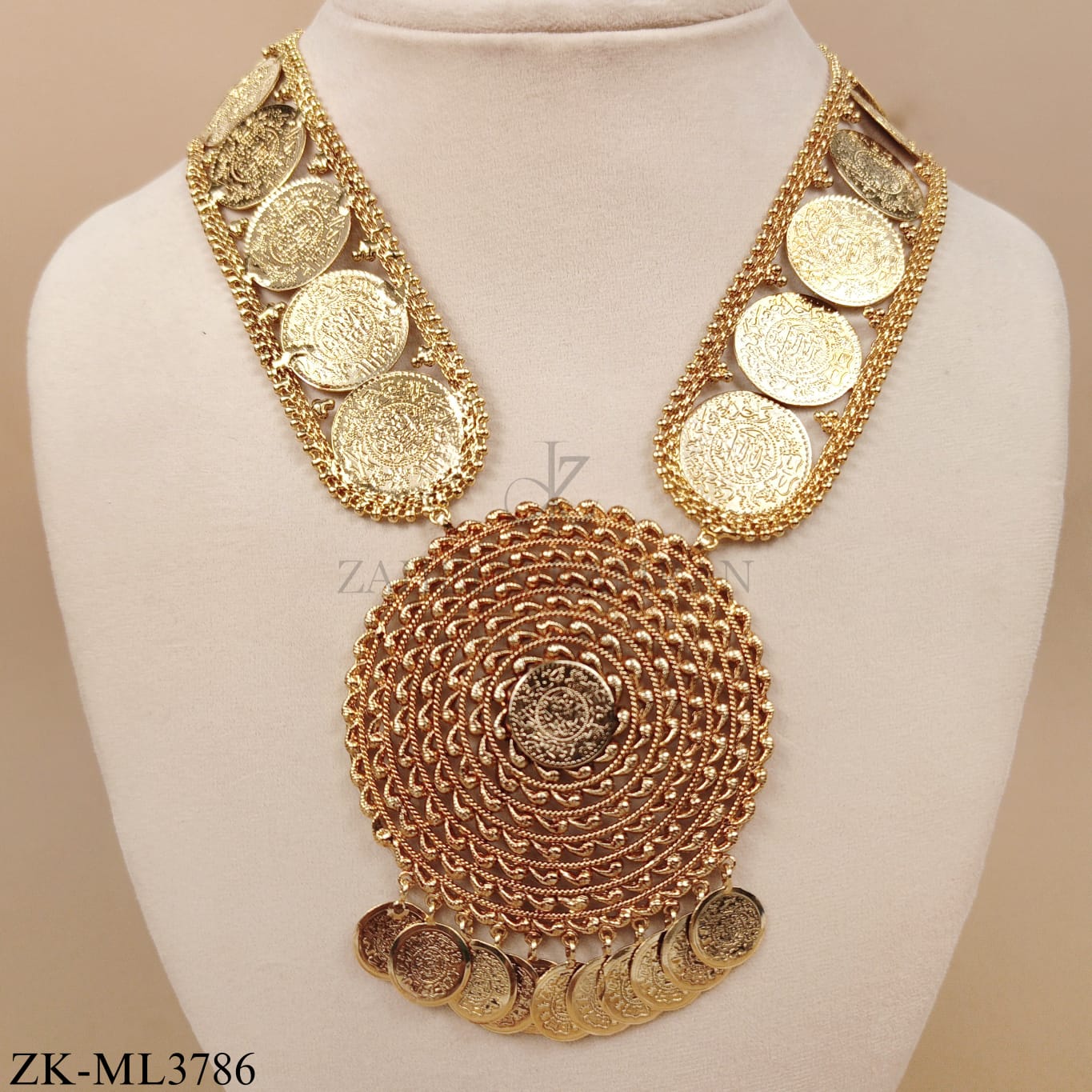 GOLD COIN MALA WITH SPIRAL PENDANT